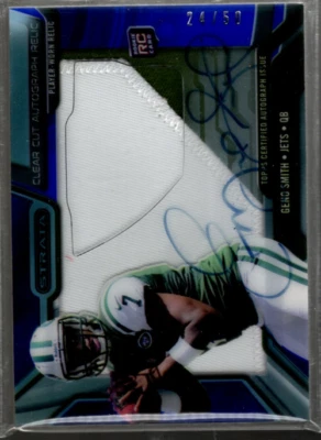 2013 Strata Clear Cut Rookie Relic Blue Patch #CCARGS Geno Smith Auto Jersey /50 - Image 1 of 2