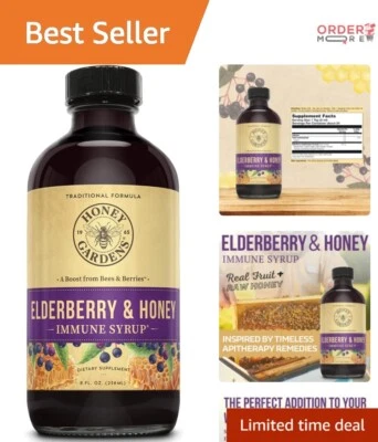 Xarope de suporte imunológico tradicional de sabugueiro com mel cru sustentável | 8 oz. - Imagem 1 de 4