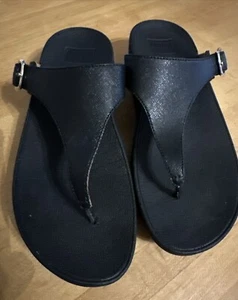 FitFlop Damen schwarze Leder Zehenstegsandalen, Größe 7, Eur 38, FlipFlops, Neu mit Karton - Bild 1 von 16