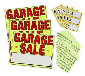 Garage Sale Kit: 3 YARD SIGNS, 600 pre-PRICED STICKERS, 15 LARGE. PRICE LABELS - Picture 1 of 4