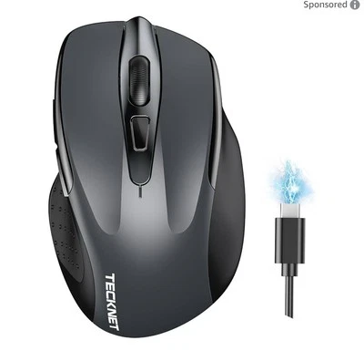 Tecknet Grey Wireless Mouse BT 5.0/3.0&2.4G Rechargeable w/ 6 Buttons & 4800 DPI - Image 1 of 4