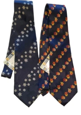 Два винтажных новых шелковых зимних тематических галстука American Greetings с ценником - Изображение 1 из 3