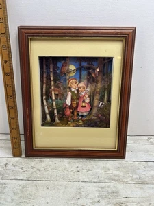 Vintage 3D Schattenkasten Wandbild Kunstwerk Hänsel und Gretel Rahmen 11,5”x 10” - Bild 1 von 8