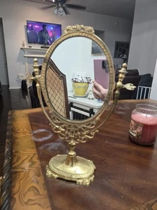 Antique French Brass Vanity Swivel Mirror Victorian Baroque Ornate - Picture 1 of 3