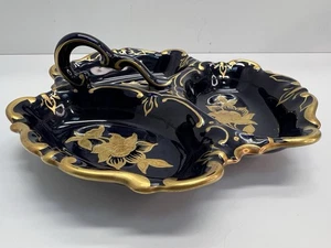 JL Menau Vintage Echt Kobalt 3 Compartment 7” Dish  - Cobalt Blue and Gold - Picture 1 of 10