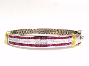 5.30ct natural princess cut ruby diamonds bangle bracelet 18kt gold 12242** - Picture 1 of 9