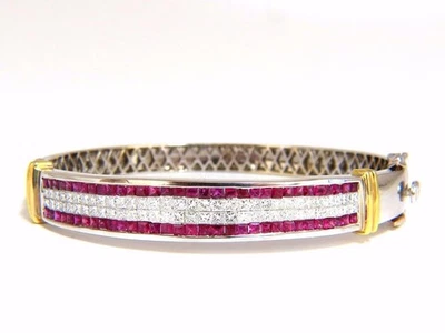5.30ct natural princess cut ruby diamonds bangle bracelet 18kt gold 12242** - Image 1 of 4