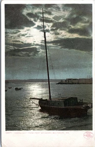 Moonlight, barco de pesca, Fort McHenry, Baltimore Maryland - c1906 udb postal - Imagen 1 de 2