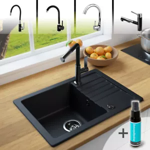Rein Schwarz LINDBERGH® Granit Spüle "SIM44" Einbauspüle Küchenspüle Spülbecken - Bild 1 von 41