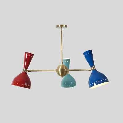 Lámpara de araña de latón Mid Century Diabolo Stilnovo 3 brazos Sputnik accesorio de techo Foto 1 de 4