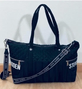 NWT-Steve Madden Gorgeous Black Nylon Quilted Big Weekender Duffle Bag - Picture 1 of 9