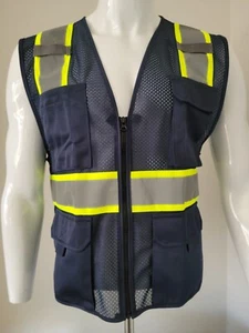 Navy Blue High Visibility Safety Vest Mesh fabric. (Small-5XL - Picture 1 of 7