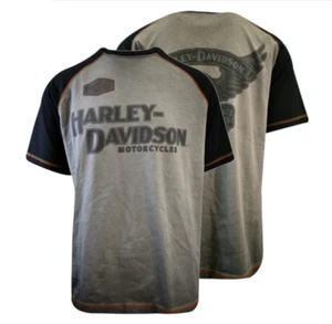 Harley-Davidson Men's T-Shirt Grey Black Iron Bond Raglan Short Sleeve (S58) - Picture 1 of 8