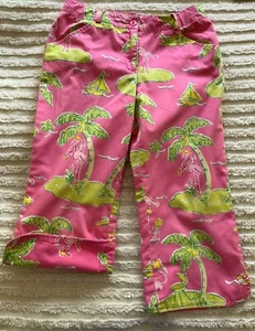 Lilly Pulitzer Day Tripper Flamingo Golf Hibiscus Pink Cropped Pants Girls 8 - Picture 1 of 12