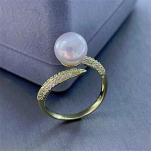 Gorgeous AAA+ 11-10mm real natural Round south sea white pearl ring 925s - Picture 1 of 5