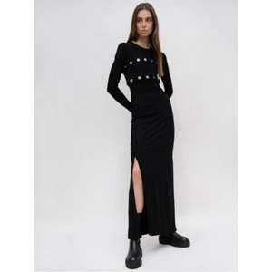 NWT Diesel Size S Black D-Raspery Long Sleeve Maxi Dress With Snap Button Detail - Picture 1 of 13