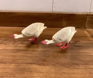 VTG 2 Celluloid Geese Bobble Heads Brown Orange Miniature Figurines W. Germany - Picture 1 of 5