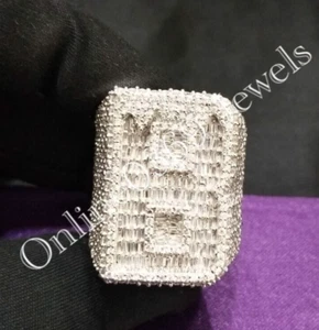 5 ct Round Baguette Moissanite Customized Any Initial Ring 925 Sterling Silver - Picture 1 of 9