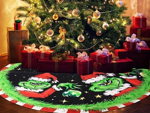 GRINCH Christmas Tree Skirt Green Trimmed Tree Skirt Christmas Decorations 48" - Picture 1 of 3