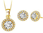 Gold Stud Earrings Pendant Necklace Costume Jewellery Set with cubic zircon S630