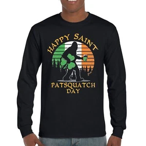 Happy Saint Patsquatch Day Long Sleeve T-shirt Funny St. Patrick's Day Big Foot - Picture 1 of 8