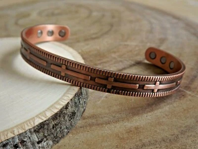 Solid Copper Magnetic Bracelet - Pure Copper Arthritis Pain Therapy Cuff Cross - Image 1 of 4