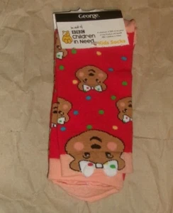 1 pairs asda george bbc children in need pudsey blush bear socks 4 - 5 1/2 - red - Picture 1 of 3