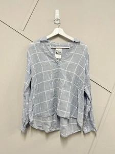 Project AJ117 Ellis hellblau Baumwolle Bluse Top Gr. Medium Blockstreifen kariert - Bild 1 von 4