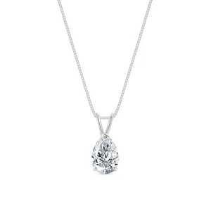 2 Ct Pear Cut Created Diamond Real 14K White Gold Solitaire Pendant 22" Necklace - Picture 1 of 3