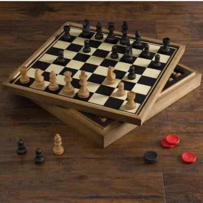 Deluxe Vintage Wood Chess and Checkers Game Set - BRAND NEW - FREE SHIPPING - Image 1 of 4