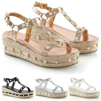 Sandalias de mujer de forma plana media dama punta abierta sin cordones correa trasera alpargata Foto 1 de 2