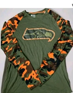 Pro Line NFL Seattle Seahawks T Shirt Men Size Large Long Sleeve Green  Camo - Picture 1 of 5