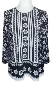 J. JILL PULLOVER FLOREALE BLUSA DONNA MANICA 3/4 DETTAGLIO PLISSETTATO TAGLIA XS USATO IN OTTIME CONDIZIONI - Foto 1 di 3