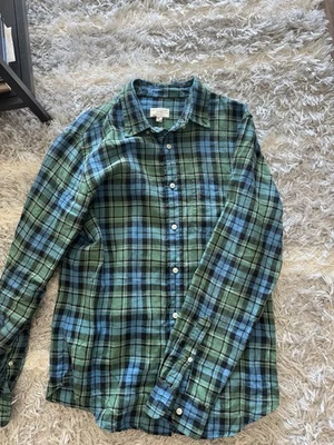 Club Monaco 100% Linen Slim Fit Plaid Button Up Shirt Size M - Image 1 of 4