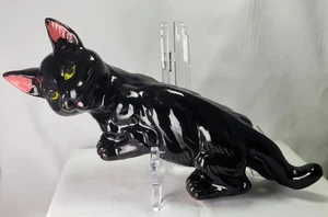 Vintage Ceramic Redware Black Cat Wall Hanger Climber Pottery Cat 1960s Handmade - Picture 1 of 8