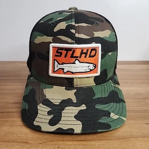 Stlhd Fishing Embroidered Camo Snapback Hat Steelhead Fishing Mesh Cap - Picture 1 of 6