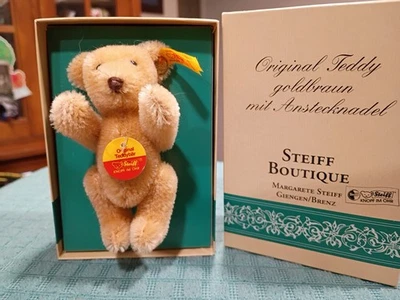STEIFF BOUTIQUE-ORIGINAL TEDDY BEAR-lt brown brooch  PIN-EAN # 604713 New in box - Image 1 of 4