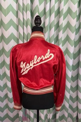 Chaqueta de béisbol satinada vintage de los años 50 para dama S/M Gaylord - ropa deportiva de zorro rojo Foto 1 de 4