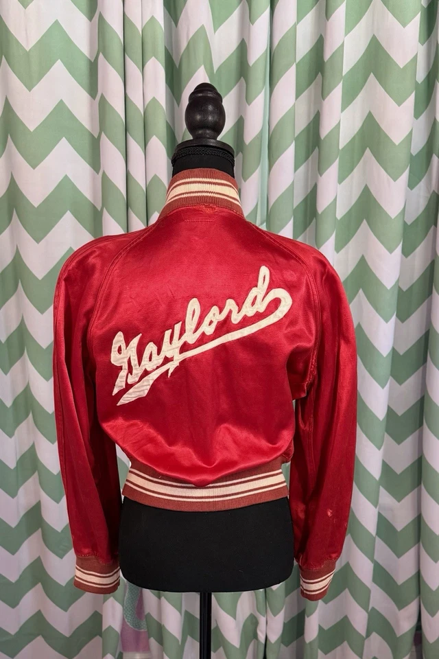 Vintage 1950s Satin Baseball Jacket Ladies S/M Gaylord - Red Fox Athletic Wear - Image 1 of 4