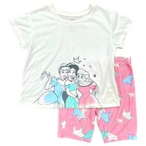 Disney Girls Cinderella Jasmine & Ariel Pink Pajamas Shorts & Tee Sleep Set 8 - Picture 1 of 1