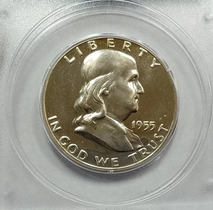 1955 50c Franklin Proof Half Dollar PCGS PR66 .900 Silver Coin Old Rattler Label - Picture 1 of 3