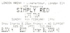 SIMPLY RED - LIFE TOUR, RARE 1996 USED CONCERT TICKET STUB, LONDON ARENA.
