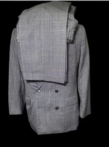 VINTAGE Hickey Freeman Suit Mens 42R 32x30 Gray Plaid Double Breasted - Picture 1 of 15