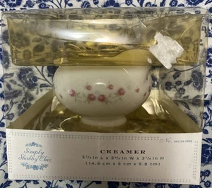 "Creamer blanco crema vintage nuevo con detalles rosas rosadas y dorados 4"" simplemente Shabby Chic" - Imagen 1 de 10
