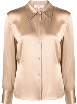 BLUSA CHAMOIS de seda US$ 345 NOVA COM ETIQUETAS VINCE tamanho M gola redonda manga longa - Imagem 1 de 4