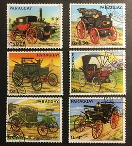 Coches antiguos 6 estampillas grandes CTO 1983 Paraguay Sc #2081 - Imagen 1 de 1