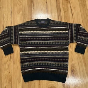 VTG Pendleton Virgin Wool Striped Fair Isle Knit Multicolor Sweater Men’s XL USA - Picture 1 of 8
