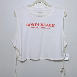 Women's Graphic BONDI BEACH Sydney Australia Side Tie Crop Tank Top Ivory XXL - Picture 1 of 6