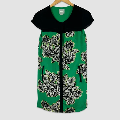Maeve Womens Size 2 Dress Shift Silk Green Black Floral Knee Length Cap Sleeve - Image 1 of 4