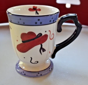 1 ~ Red Hat Society Coffee Mugs Footed Pedestal Cups Canterbury Potteries 12oz - Picture 1 of 6